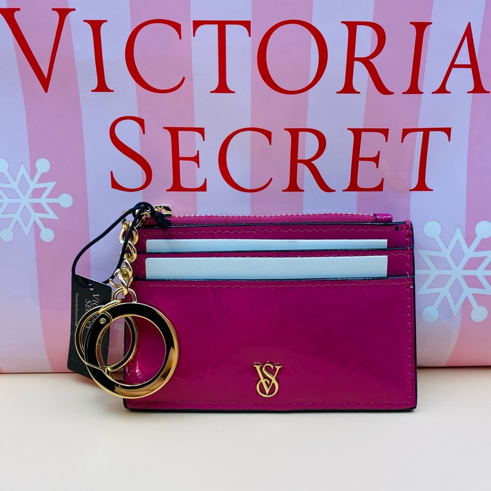 Victoria's Secret Hot Pink Patent Card Case Keychain